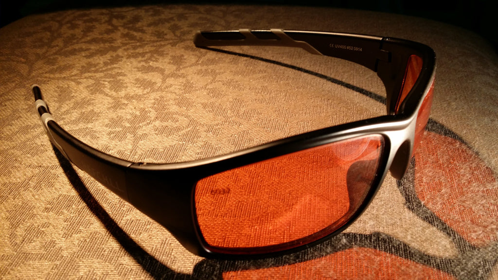 ORANGE LENS Dim Light Melatonin Onset Eyewear frame 52 BLACK Wrap Around Style LARGE SKU 568709889