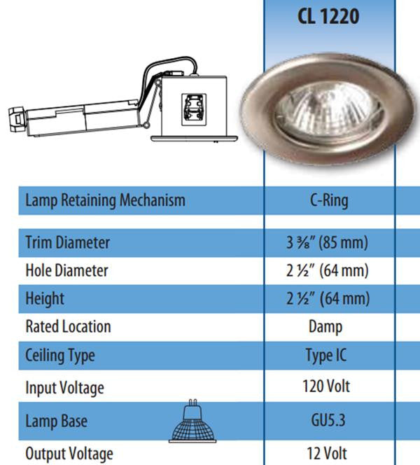 ROUND NON-TILT-ABLE RECESSED FIXTURES with 2 inch aperture FOR NONMAGNETIC FACE MR16 BULB